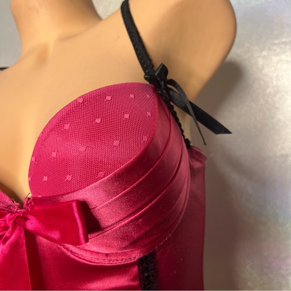 icollection corset top pink black shiny satin bows lace up sexy lingerie costume - Picture 7 of 11